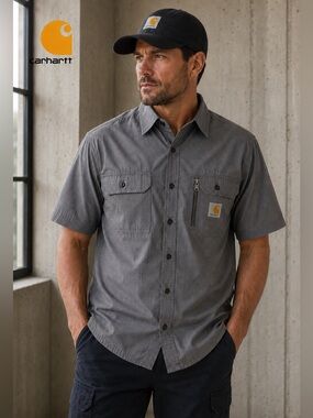 Carhartt Men’s Gray Ripstop Short Sleeve Work Shirt Size Large Utility